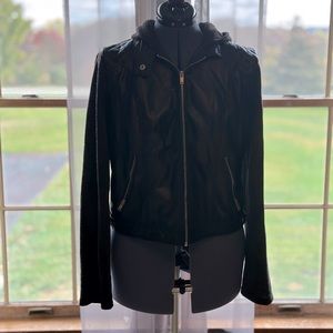 Xhilaration faux leather jacket with fabric sleeves and hood size XL